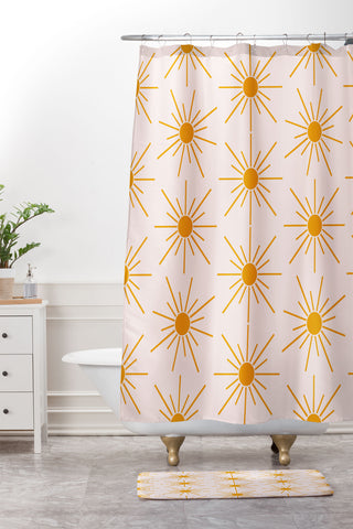 Maritza Lisa Sun Pattern On Pink Background Shower Curtain And Mat