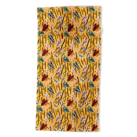 Marta Barragan Camarasa Abstract jungle colorful Leaf Beach Towel