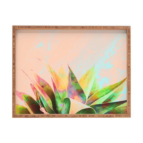 Marta Barragan Camarasa Abstract of cactus on marbled painting Rectangular Tray