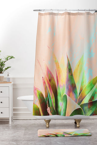 Marta Barragan Camarasa Abstract of cactus on marbled painting Shower Curtain And Mat