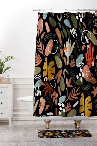 Marta Barragan Camarasa Abstract shapes of dark modern Shower Curtain And Mat