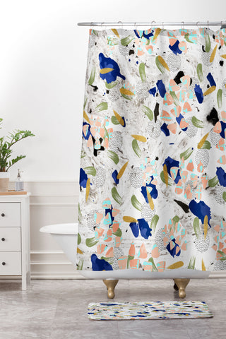 Marta Barragan Camarasa Abstract shapes of textures on marble II Shower Curtain And Mat