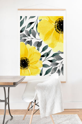 Marta Barragan Camarasa Big yellow watercolor flowers Art Print And Hanger