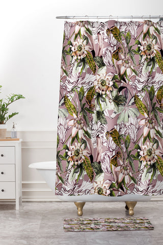 Marta Barragan Camarasa Blooming wild botanical paradise Shower Curtain And Mat