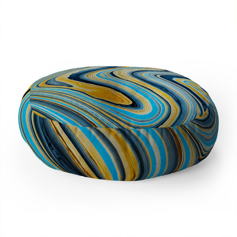 Marta Barragan Camarasa Blue marbled waves Floor Pillow Round