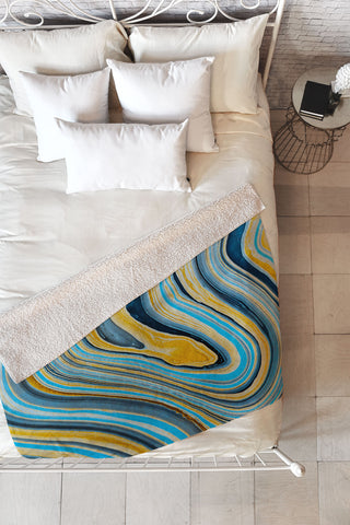 Marta Barragan Camarasa Blue marbled waves Fleece Throw Blanket