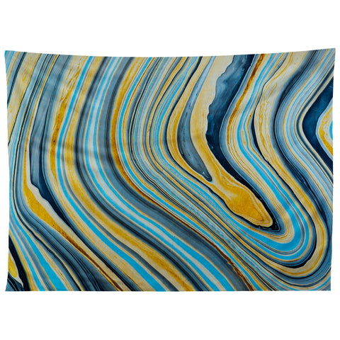 Marta Barragan Camarasa Blue marbled waves Tapestry