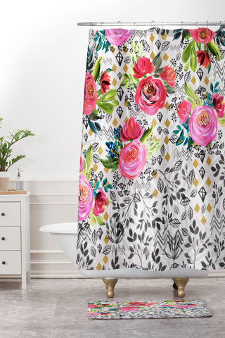 Marta Barragan Camarasa Flowered nature with geometric Shower Curtain And Mat