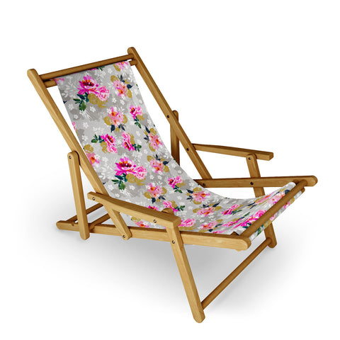 Marta Barragan Camarasa Flowers pink and gold Sling Chair