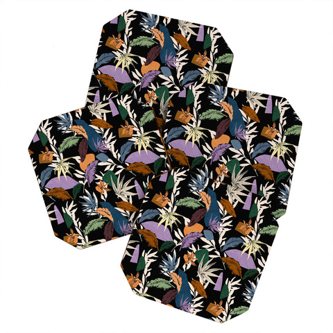 Marta Barragan Camarasa Leaf colorful dark jungle Coaster Set