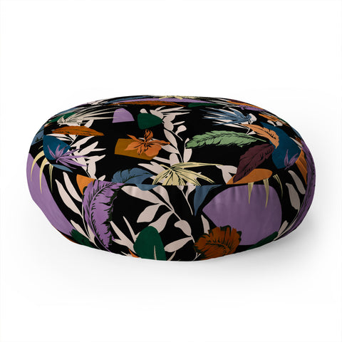 Marta Barragan Camarasa Leaf colorful dark jungle Floor Pillow Round