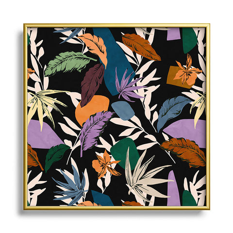 Marta Barragan Camarasa Leaf colorful dark jungle Square Metal Framed Art Print