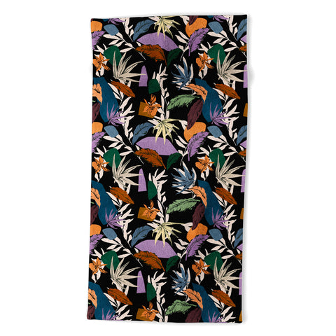 Marta Barragan Camarasa Leaf colorful dark jungle Beach Towel