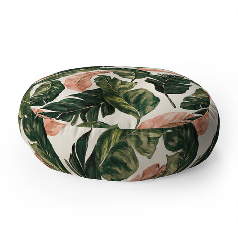 Marta Barragan Camarasa Leaf green and pink Floor Pillow Round