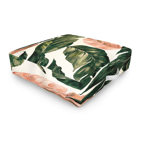 Marta Barragan Camarasa Leaf green and pink Outdoor Floor Cushion