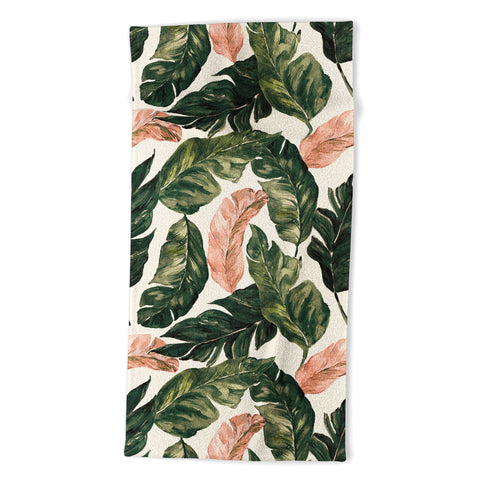 Marta Barragan Camarasa Leaf green and pink Beach Towel