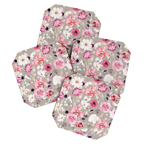 Marta Barragan Camarasa Pink and white flower garden Coaster Set