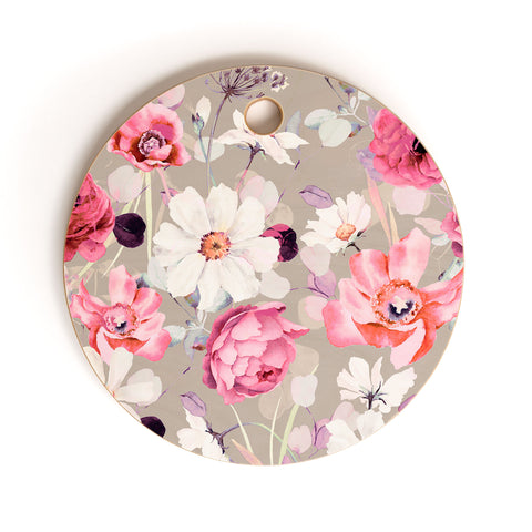 Marta Barragan Camarasa Pink and white flower garden Cutting Board Round
