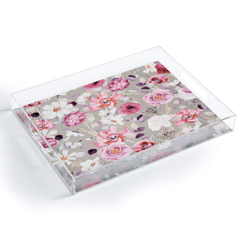 Marta Barragan Camarasa Pink and white flower garden Acrylic Tray