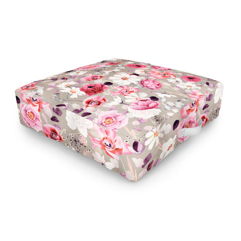 Marta Barragan Camarasa Pink and white flower garden Outdoor Floor Cushion