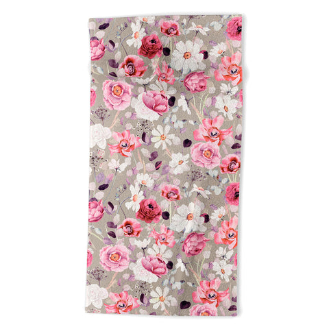 Marta Barragan Camarasa Pink and white flower garden Beach Towel