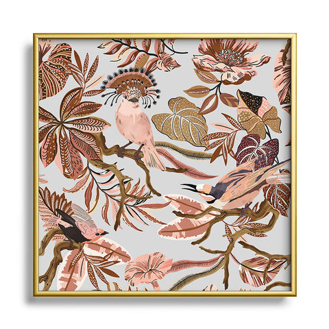 Marta Barragan Camarasa Pink tropical birds landscape Square Metal Framed Art Print
