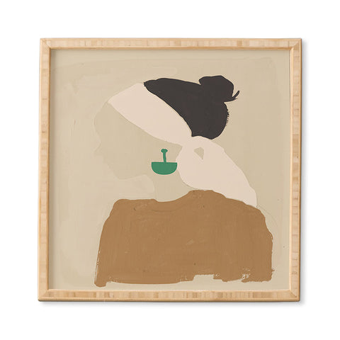 Megan Galante Minimalist Woman with Green Ea Framed Wall Art