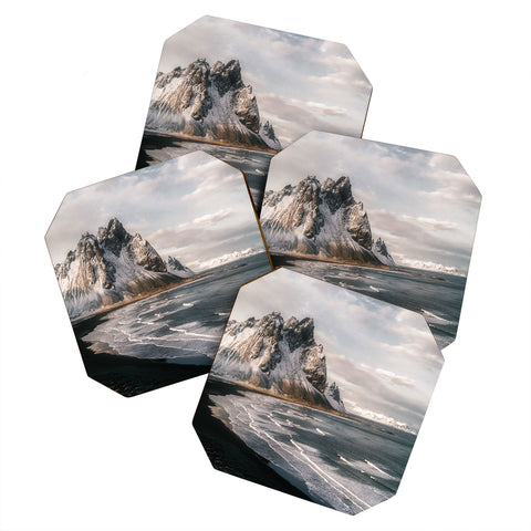 Michael Schauer Stokksnes Icelandic Mountain Beach Sunset Coaster Set
