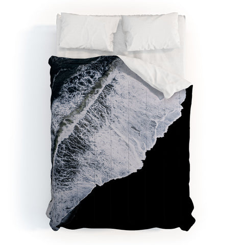Michael Schauer Waves crashing on a black sand beach Comforter