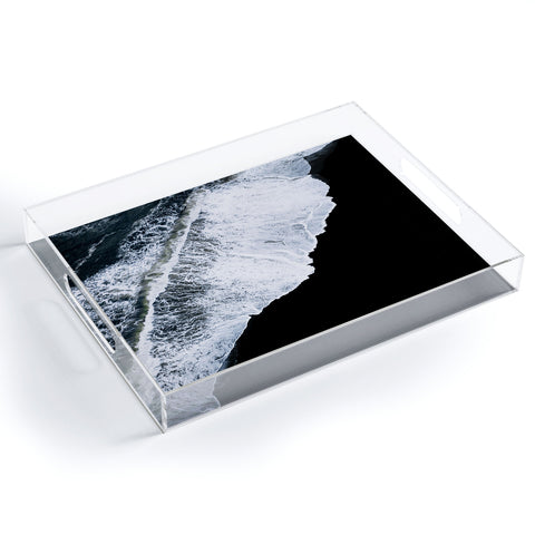 Michael Schauer Waves crashing on a black sand beach Acrylic Tray
