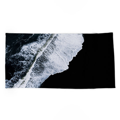 Michael Schauer Waves crashing on a black sand beach Beach Towel