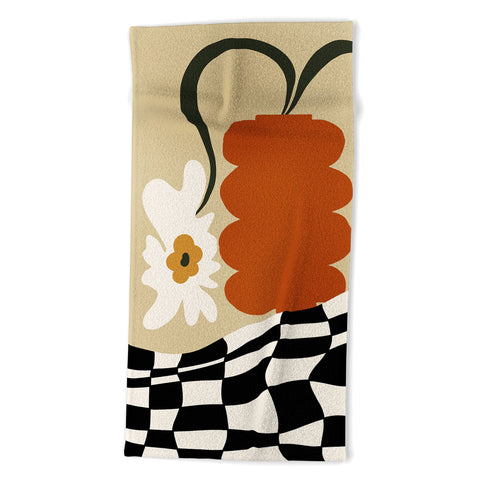 Miho Vintage matisse floral check Beach Towel