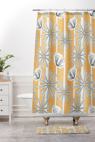 Mirimo Midcentury Floral Mustard Shower Curtain And Mat