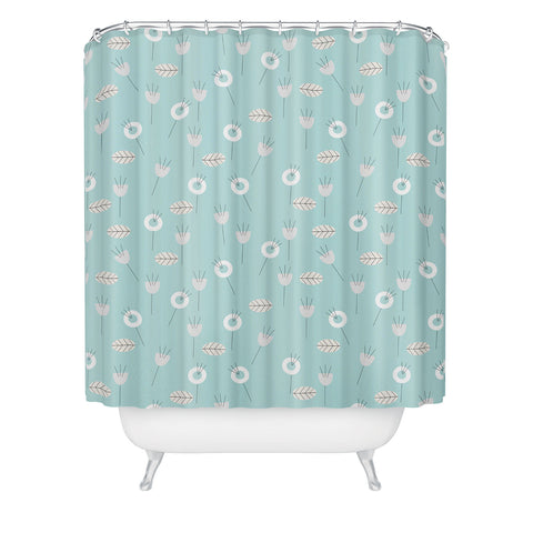 Mirimo Minimal Floral Light Blue Shower Curtain