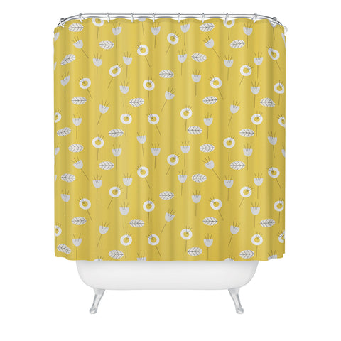 Mirimo Minimal Floral Yellow Shower Curtain