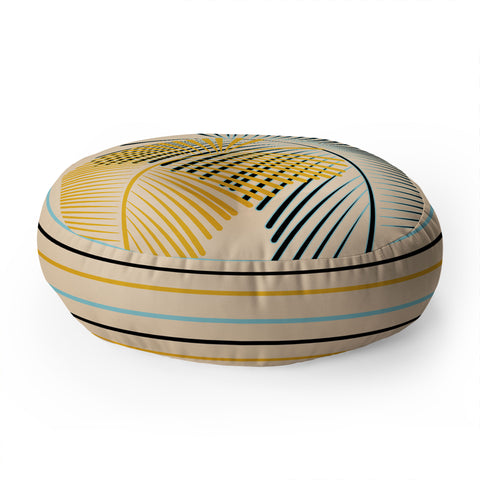 Mirimo Two Palm Leaves Yellow Floor Pillow Round