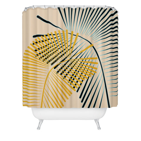 Mirimo Two Palm Leaves Yellow Shower Curtain