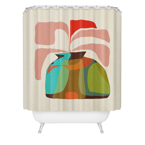 Mirimo Vase with Red Plant Shower Curtain