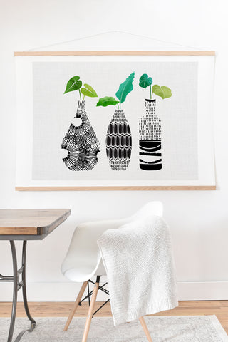Modern Tropical Black and White Tribal Vases Art Print And Hanger