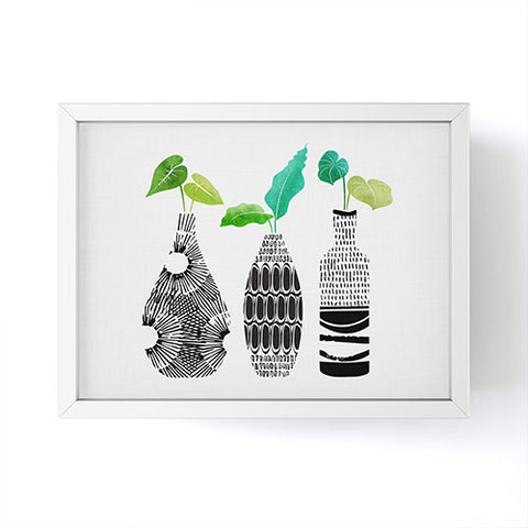 Modern Tropical Black and White Tribal Vases Framed Mini Art Print