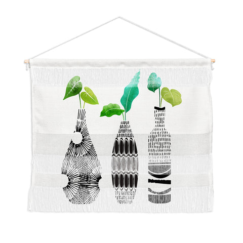 Modern Tropical Black and White Tribal Vases Wall Hanging Landscape