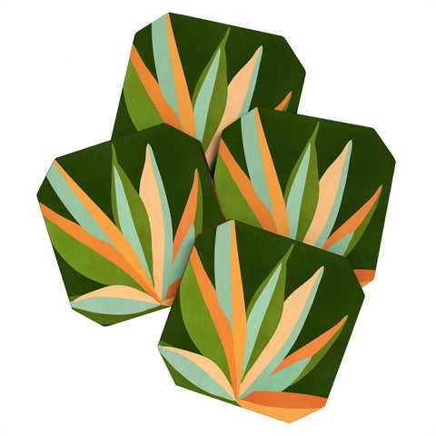 Modern Tropical Colorful Agave Painted Cactus Coaster Set