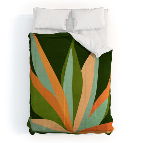 Modern Tropical Colorful Agave Painted Cactus Comforter