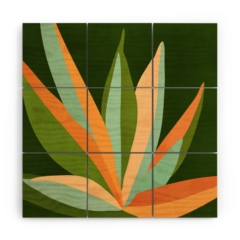 Modern Tropical Colorful Agave Painted Cactus Wood Wall Mural