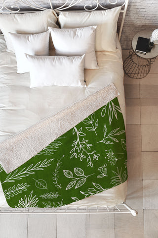 Modern Tropical Emerald Forest Botanical Fleece Throw Blanket