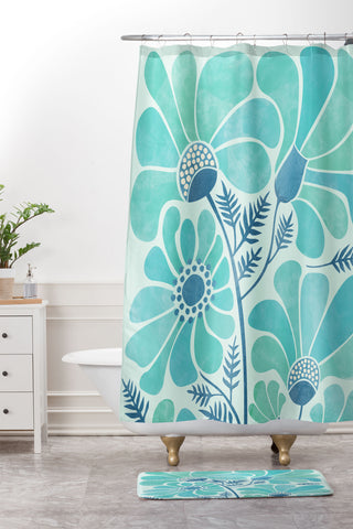 Modern Tropical Himalayan Blue Poppies II Shower Curtain And Mat