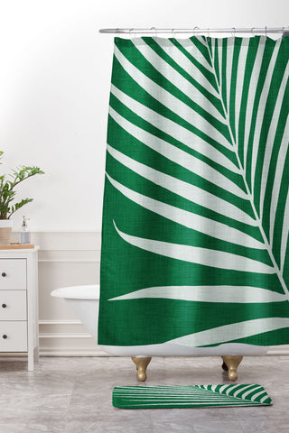 Modern Tropical Minimalist Palm Leaf Shower Curtain And Mat