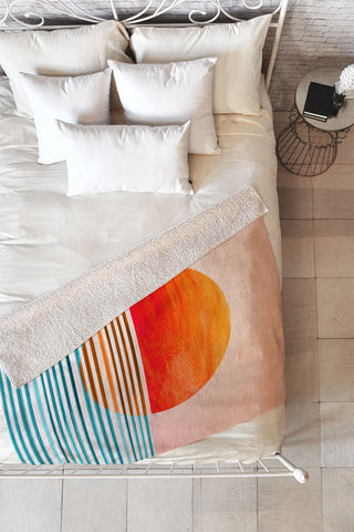 Modern Tropical Minimalist Sunset III Fleece Throw Blanket
