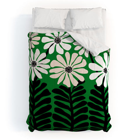 Modern Tropical Mod Flower Garden Black White Comforter