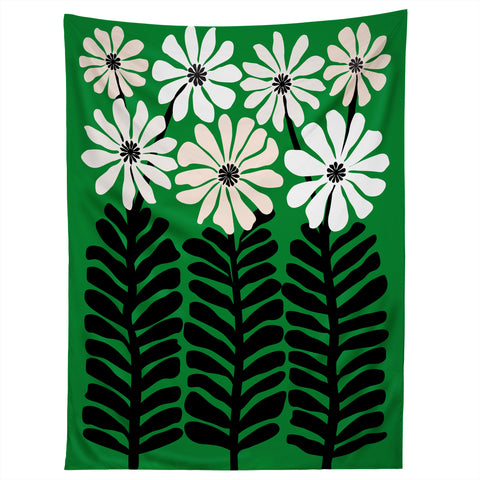 Modern Tropical Mod Flower Garden Black White Tapestry